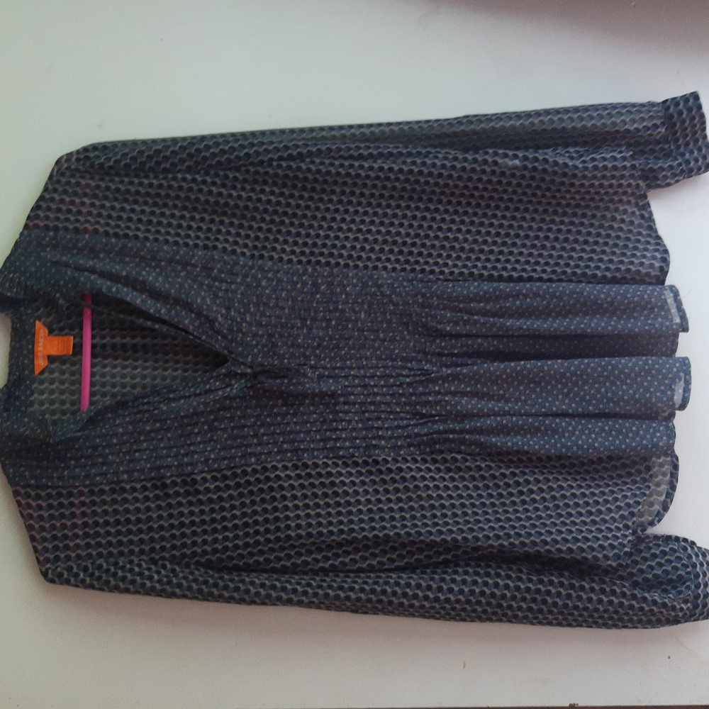 Sz Small Joe Fresh long sleeve lightweight top polka dot funky  Blue Gold Black